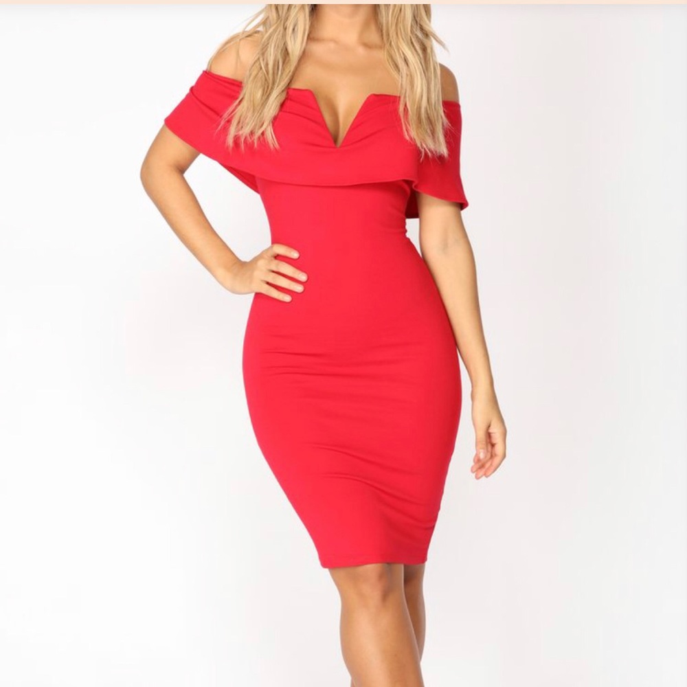 Red off the shoulder dress